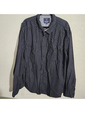 Quilted Giraffe Mens Button-Up Shirt 4X Navy Blue Polka Dot Casual